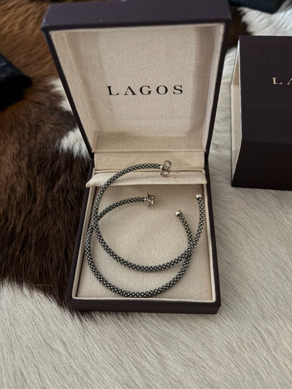 Lagos Caviar Large Blackened Sterling Silver and 14k Gold Hoops